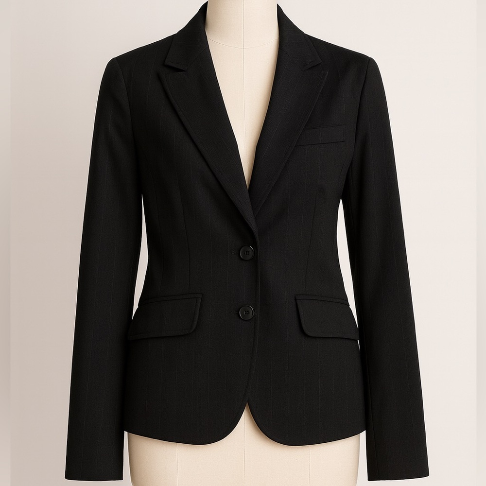 Teenflo Black Wool Blend Pinstripe Blazer with Rhinestone Detailing